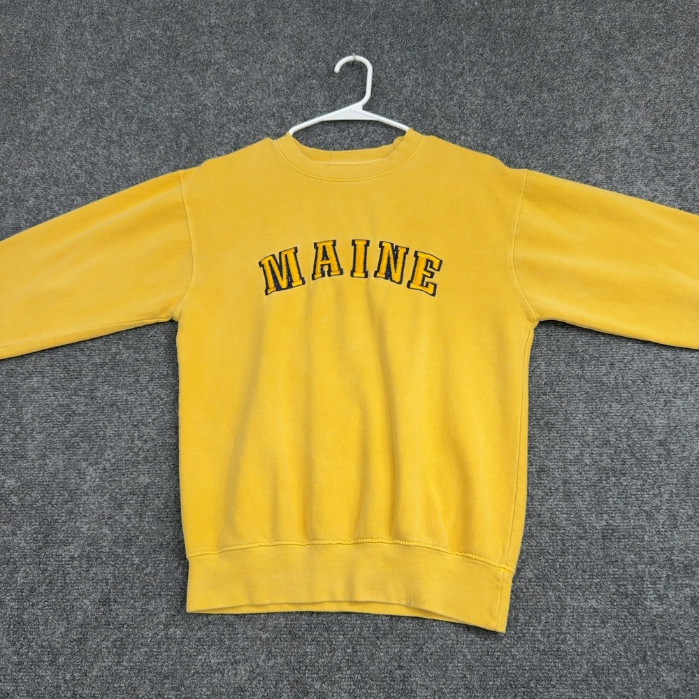 Maine US Vintage Sweatshirt Small Yellow Cotton Blend Embroidered Collegiate